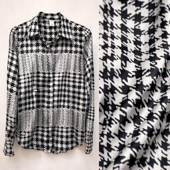 H&M + Richard Allen Tops - Richard Allan x H&M Patchwork Houndstooth‎ Button-Front Shirt | Size US 2